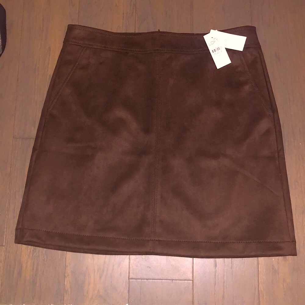 LOFT faux suede rich brown mini skirt, NWT